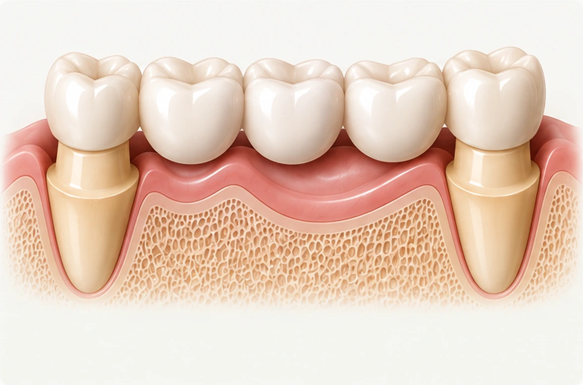 Long-span bridge — two abutment teeth supporting multiple pontics across a wider gap — Smile Spot Dentistry, Venice FL