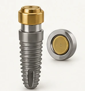 Titanium dental implant with a locator attachment and retention insert — Smile Spot Dentistry, Venice FL