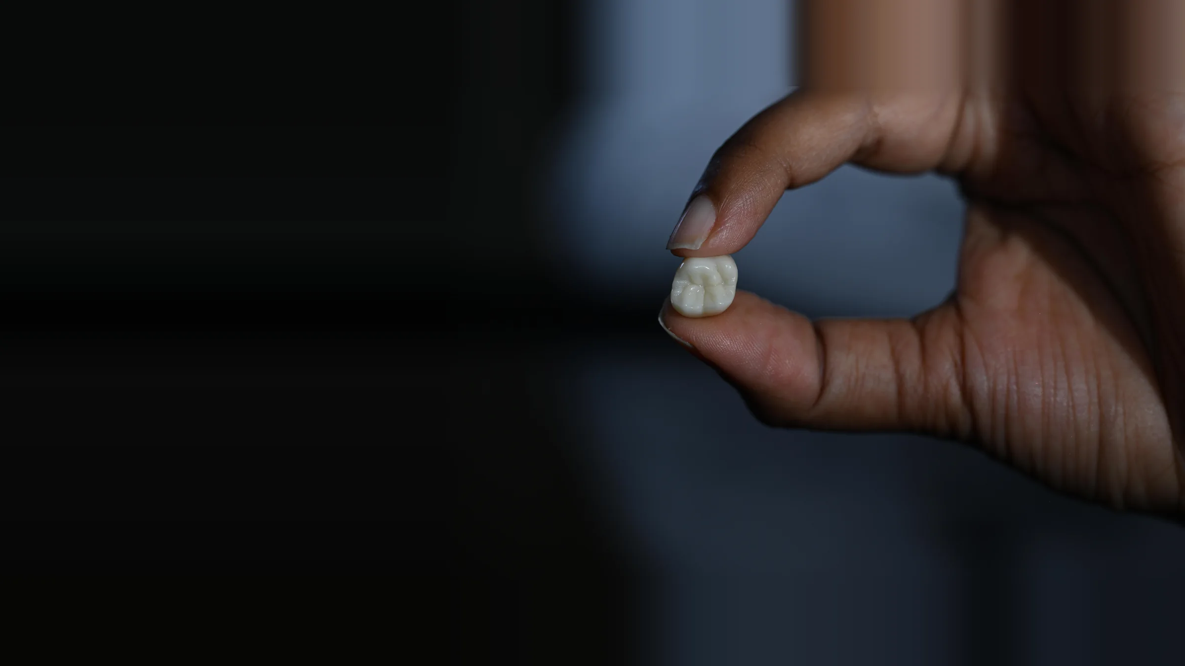 Dr. Sellappan holding a finished ceramic crown made in the Smile Spot Dentistry digital lab, Venice FL