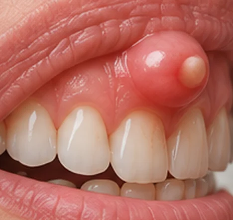 Illustration of a swollen gum abscess above a front tooth