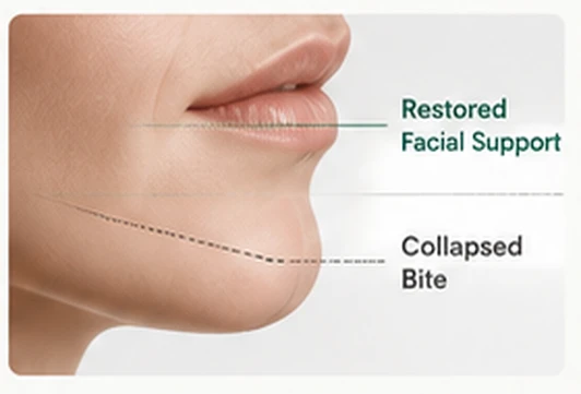 Profile showing restored facial support compared with a collapsed bite — Smile Spot Dentistry, Venice FL