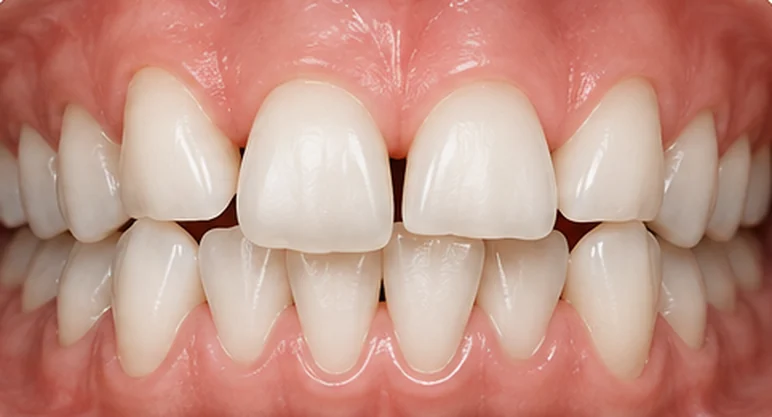 Example of teeth that have shifted after previous orthodontic treatment — a concern Invisalign can treat