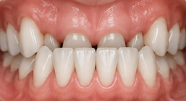 Example of lower teeth positioned ahead of the upper teeth — a concern Invisalign can treat
