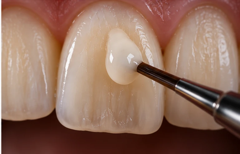 Composite resin being sculpted onto a front tooth with a fine instrument — Smile Spot Dentistry, Venice, FL