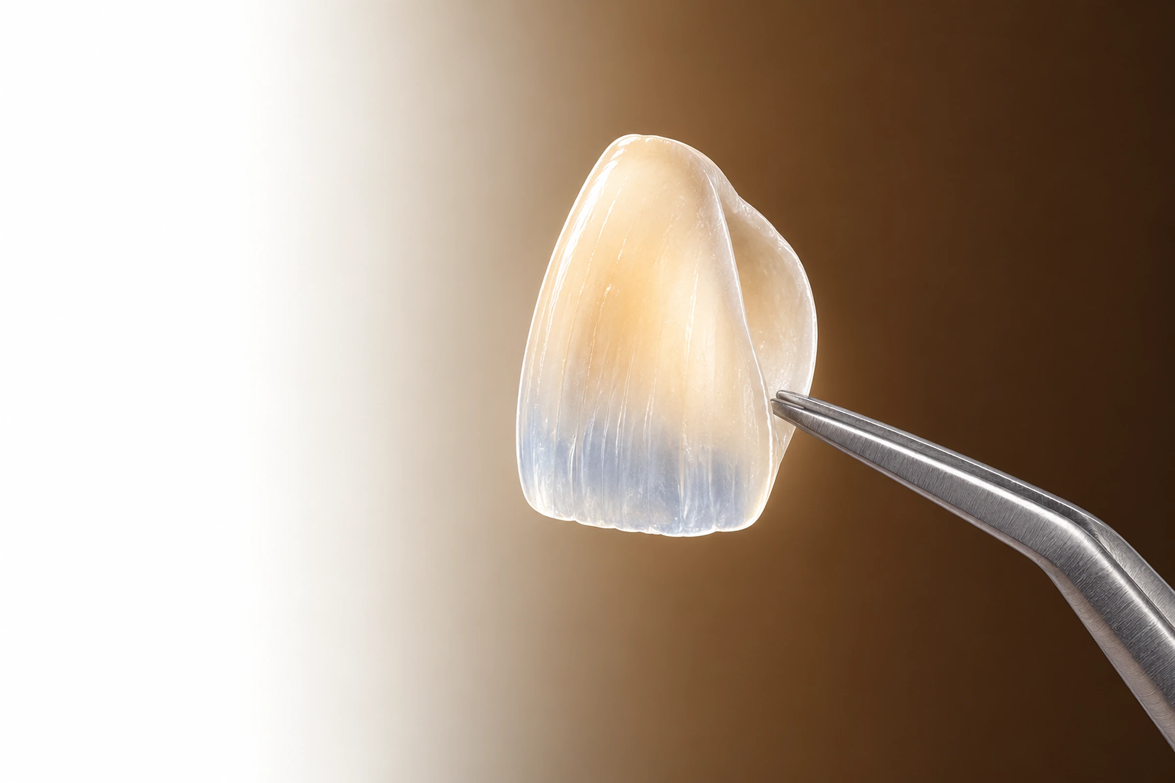 An IPS E.max porcelain veneer backlit to show translucency — Smile Spot Dentistry, Venice, FL
