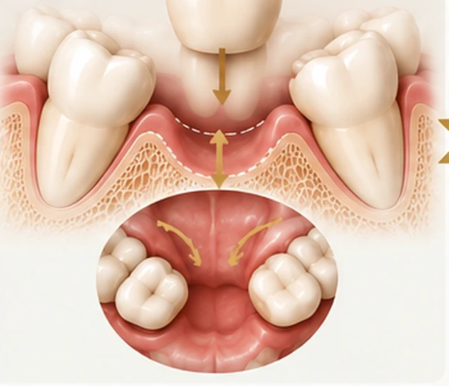 Altered bite relationship with continued drift and ridge change — pathological migration after tooth loss, Smile Spot Dentistry, Venice FL