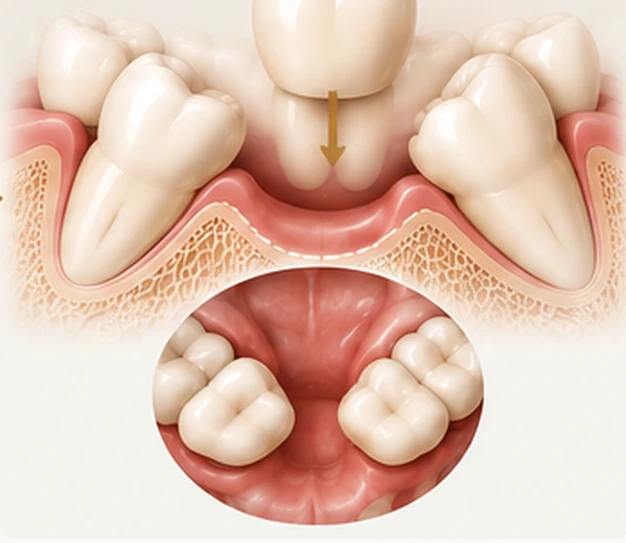 Collapsed space and reduced ridge, a more complex restorative situation — pathological migration after tooth loss, Smile Spot Dentistry, Venice FL