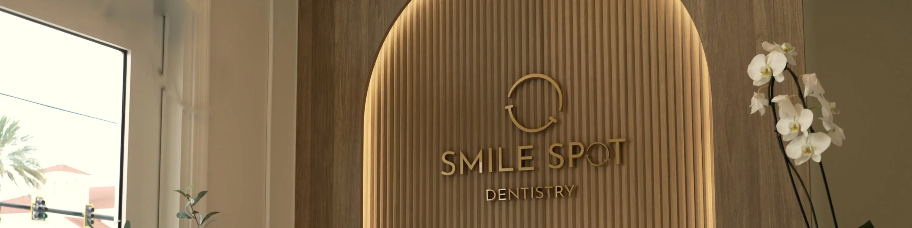 Sanctuary detail — gold arch at Smile Spot Dentistry, Venice FL